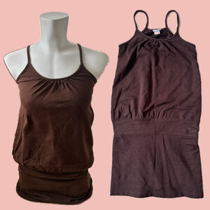 Y2K La Vie en Rose Aqua Brown Cinched Mini Dress XS Cotton Spaghetti Strap